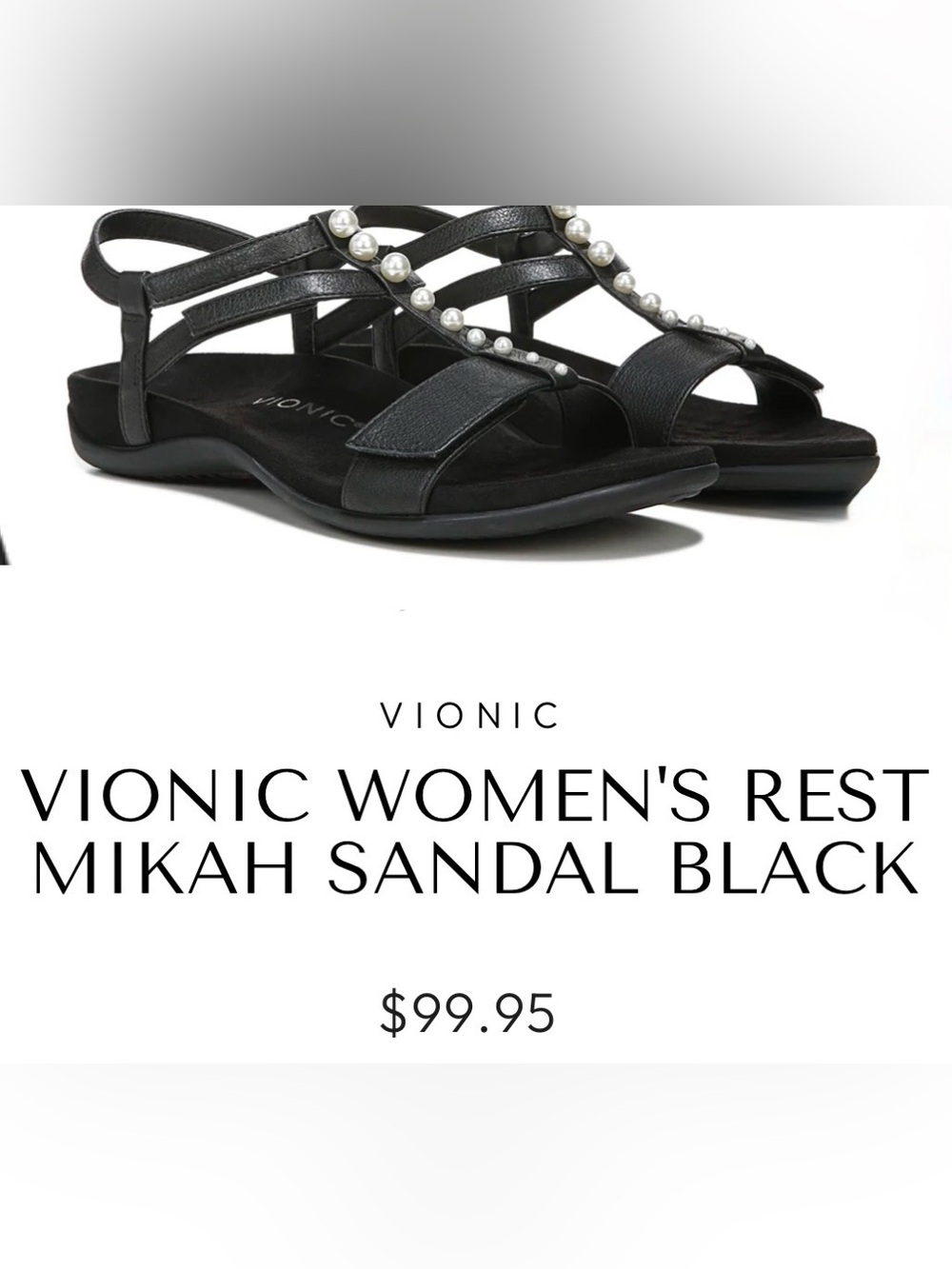 VIONIC Mikah Black Pearl Studded Comfort Sandals Cushioned Adjustable Size 9.5 - Picture 3 of 10